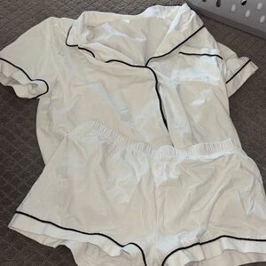 White Women's Pajama Set with Black Trim